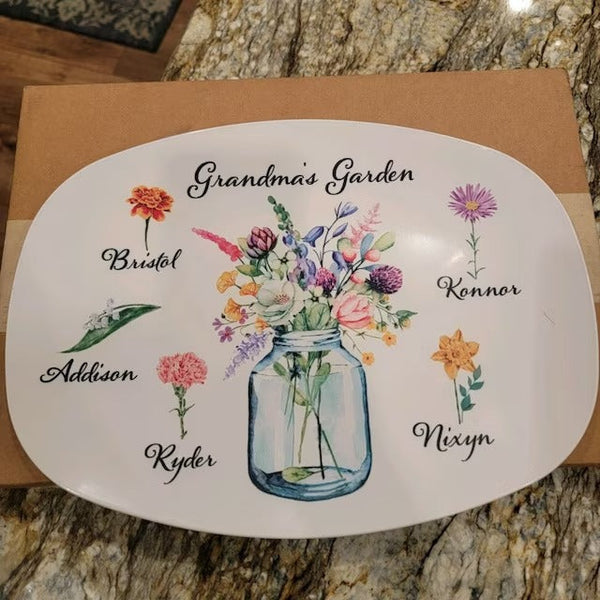 Birth Month Flower Plate, Personalized Family Platter