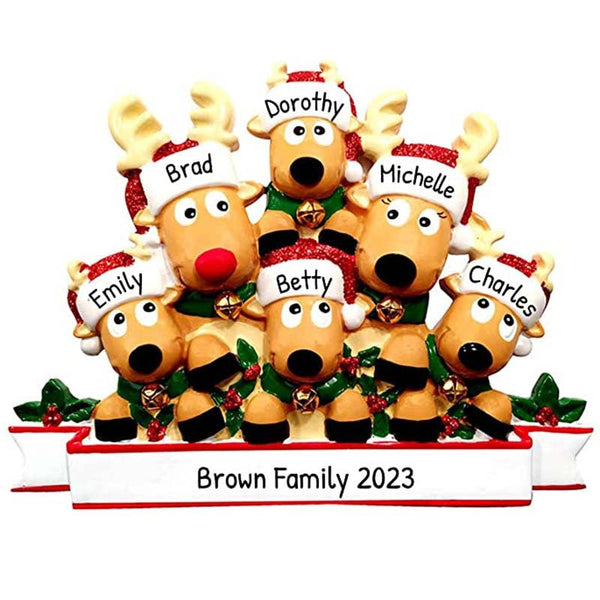 Personalized Reindeer Family Ornament 2021 Family Xmas Moose Decor