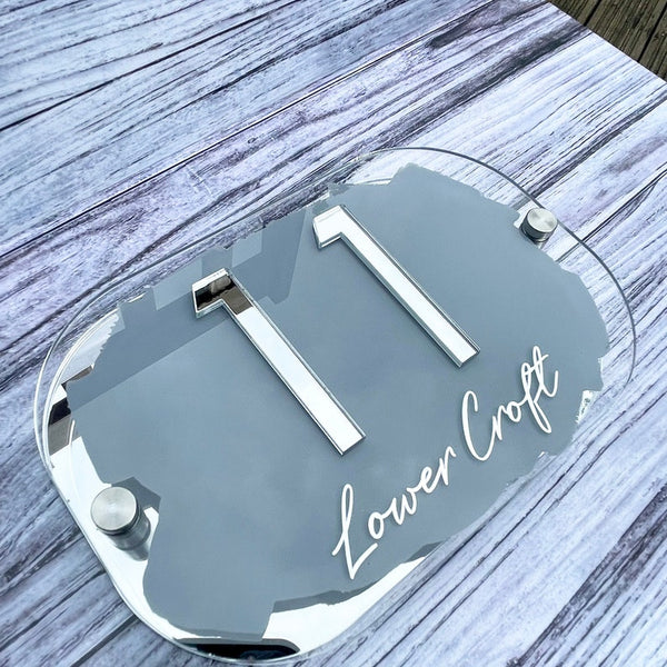 House Number Sign, Silver personalised address plaque in any colour