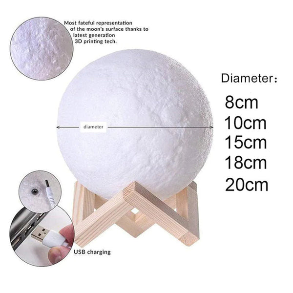 Personalization Luna Moon Lamp Night Light 3D Print Moonlight LED Dimmable Touch/Pat/Remote Switch Rechargeable