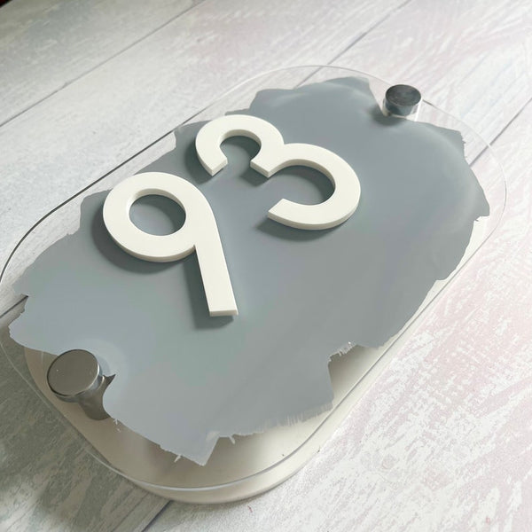 House Number Sign, Silver personalised address plaque in any colour