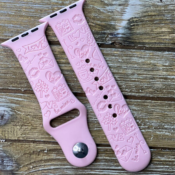 Valentine Hearts, Valentine??¡ê¡ès Day Silicone Watch Band Love Kisses Laser Engraved