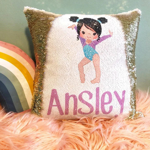 Personalized Gymnastics Sequin Pillow - Sequin Flip Pillow -Birthday Gift