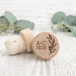 Personalised Wine Stopper, Wedding Favors, Custom Natural Wood Champagne Stopper, Set Of 5