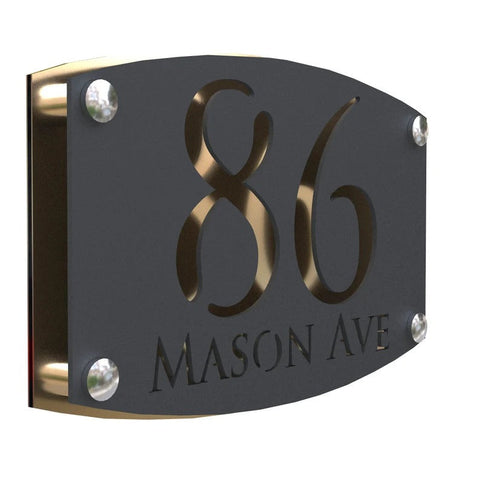 Laser Cut Grey House Sign Number Matt Gray Acrylic Plaques With Gold Mirror Backplate