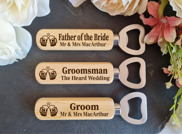 Personalised Wooden Bottle Opener Gift, Engraved Wedding Gift for Best man, Father of the Bride, Usher Groomsman