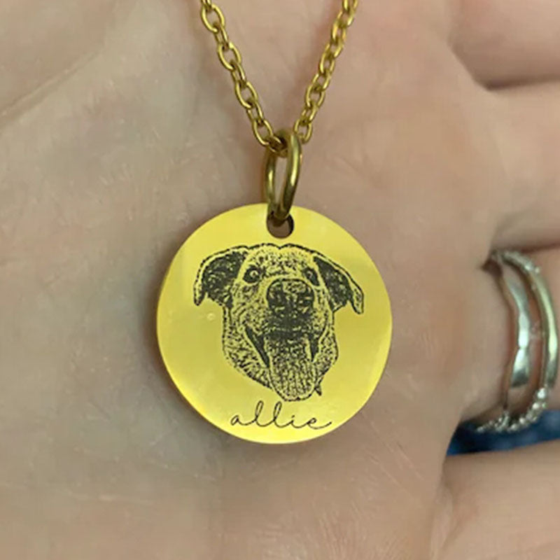 Custom Dog Portrait Necklace Keychain with Name   Dog Picture Necklace Keychain  Round Dog Necklace Keychain