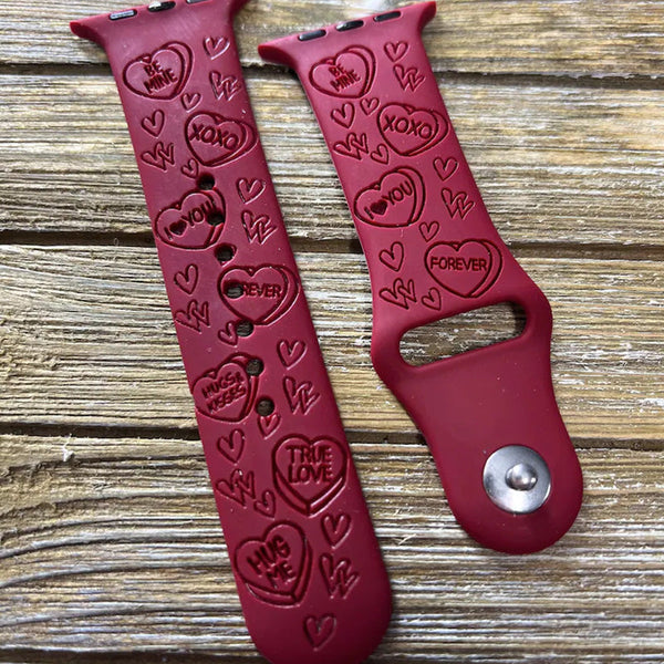 Valentine Hearts, Valentine??¡ê¡ès Day Silicone Watch Band Love Kisses Laser Engraved