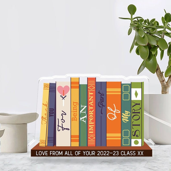 Personalised Bookshelf Teach End Of Term School Leaver Acrylic Block