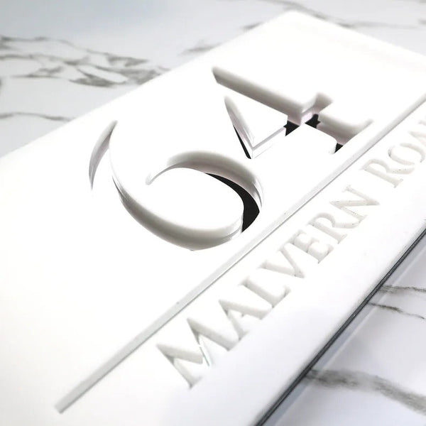 Laser Cut Matt White & Silver Mirror Floating House Signs Door Address Laser Numbers Plaque