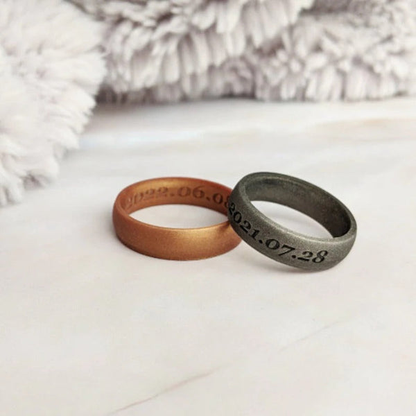 Engraved Silicone Ring for Men Women, Personalized Silicone Wedding Ring His Hers Silicone Wedding Band Engagement Husband Gift Him Fiance