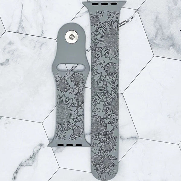 Sunflower Apple Watch Band, Floral Laser Engraved iWatch Band