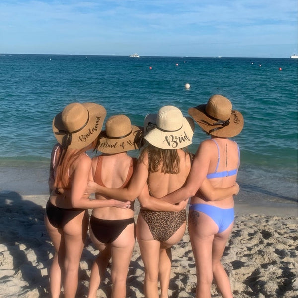 Custom Floppy Hats with black ribbons, Bridesmaids Sun Hats,hats with names, Bachelorette hats