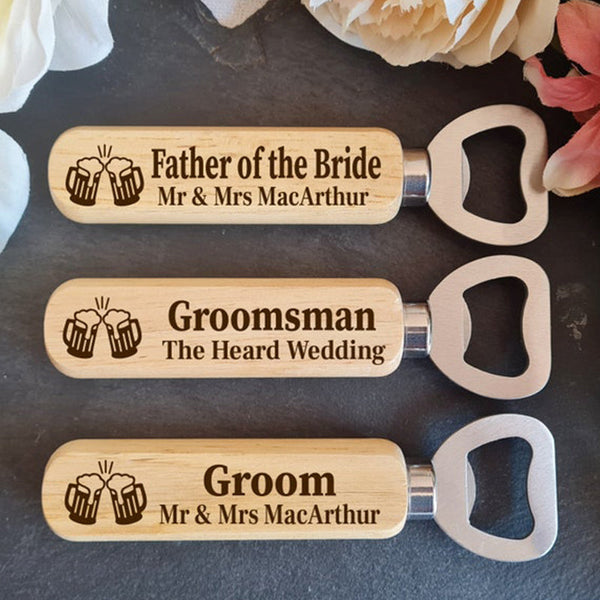 Personalised Wooden Bottle Opener Gift, Engraved Wedding Gift for Best man, Father of the Bride, Usher Groomsman