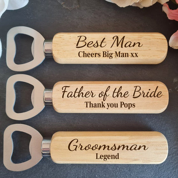 Personalised Wooden Bottle Opener Gift, Engraved Wedding Gift for Best man, Father of the Bride, Usher Groomsman