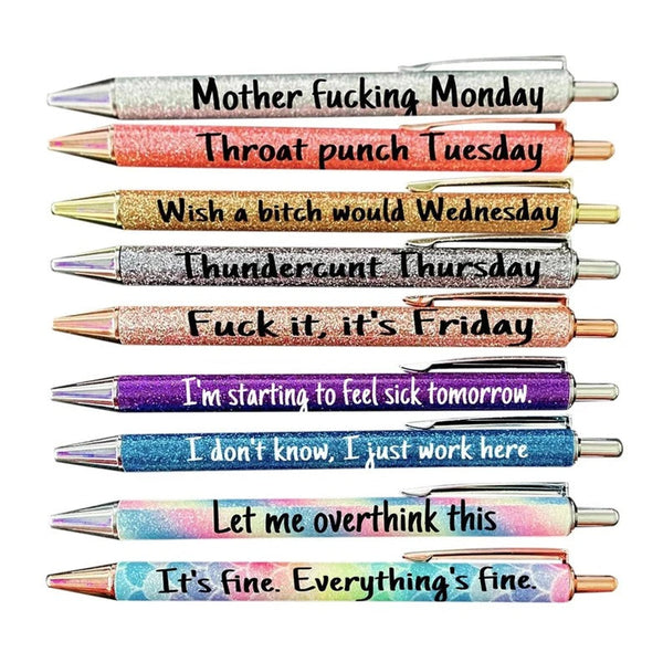 9pcs Funny Pens, Offensive pen, Seven Days of The Week Pen Describing Mentality