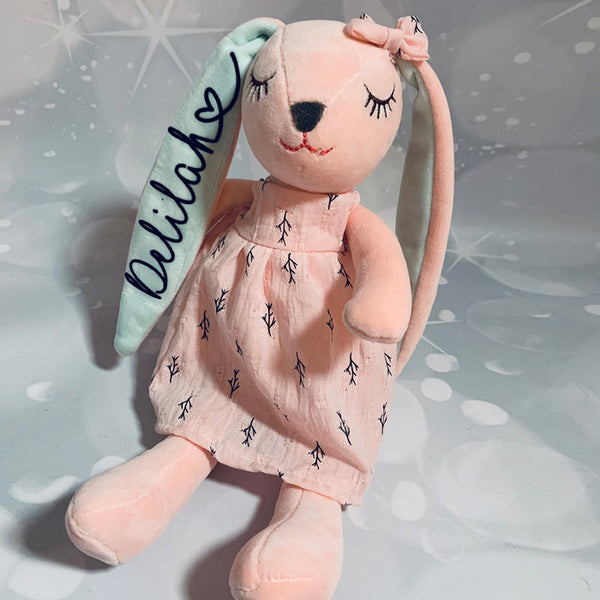 Personalised Easter soft toy bunny rabbit, new born baby girl gift 1st Birthday