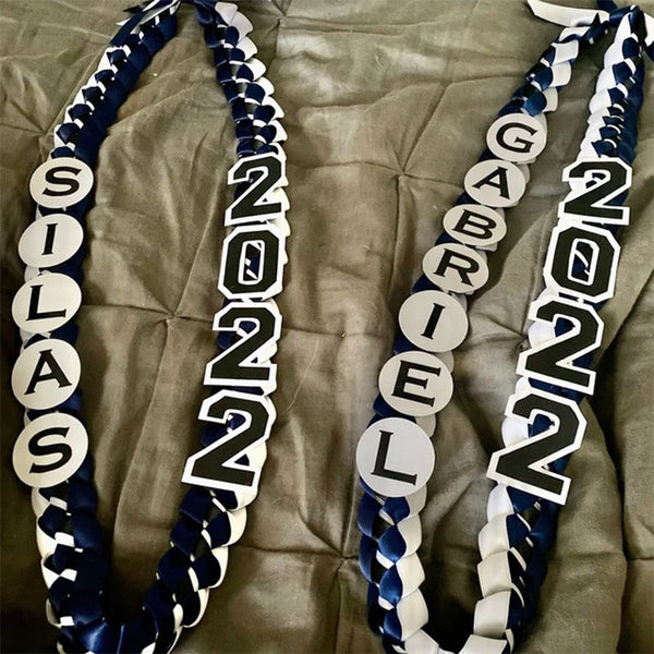 Handmade Class of 2024 2025Custom Colors Graduation 5/8" Double Faced Ribbon Lei with 2024 2025 and Name Topper