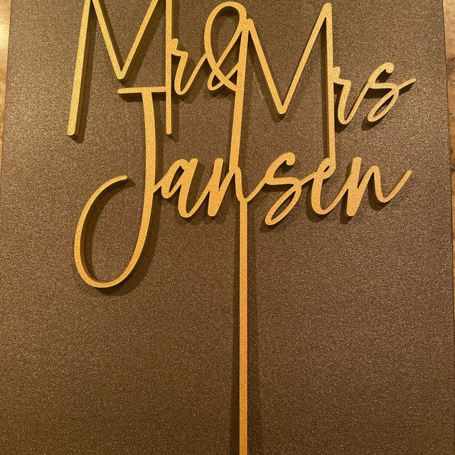 Gold Cake topper for Wedding, Personalized cake topper, Rustic wedding cake topper, Custom Mr Mrs cake topper