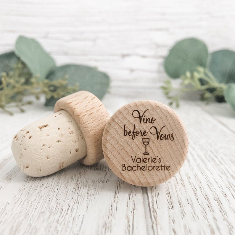 Personalised Wine Stopper, Wedding Favors, Custom Natural Wood Champagne Stopper, Set Of 5