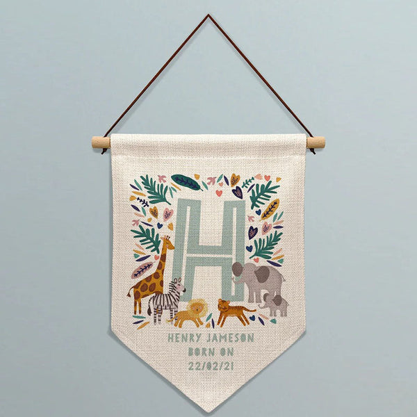 Animal Initial Personalised Banner. Personalised Nursery Banner