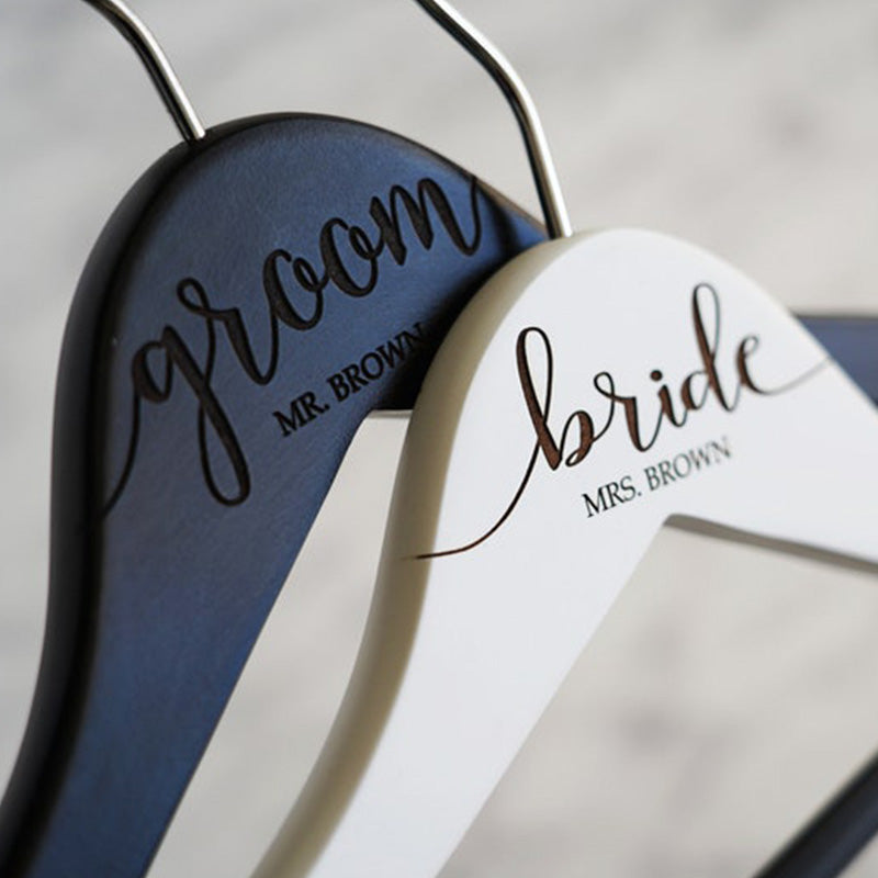 SET of 2 Personalized Hangers - Engraved Hangers for Bride & Groom - Wedding Gift