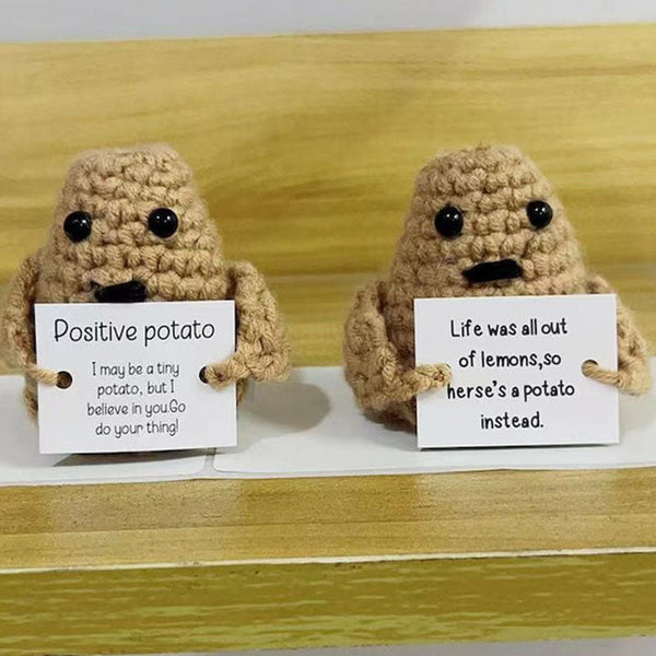 Cute knitted wool positive potato doll decoration birthday gift knitted doll funny positive potato with motivation card