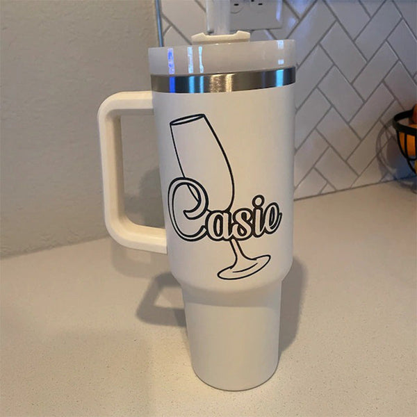 Personalized Engraved 40 oz Dishwasher Safe Tumbler | Cup with Handle