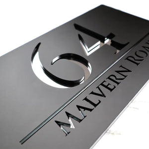 Laser Cut Matt Black & Silver Mirror Floating House Number Sign Door Address Laser Numbers