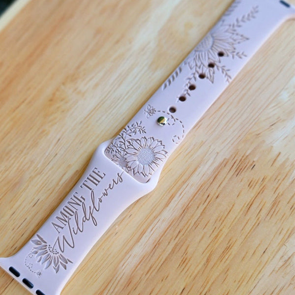 Sunflower Engraved Watch Band compatible for the "A" Smartwatch, Personalized Apple watch band  for Apple, Samsung