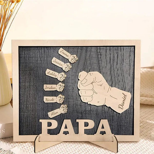 Personalized Fist Father's Day,Name Wood Plaque Decorative Sign with Kids Name