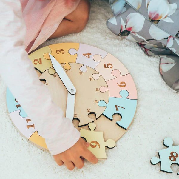 Pastel Learning Time Clock - Teaching Time Puzzle - Toddlers Clock - My First Clock - Wooden Puzzle Toys - Baby Easter Gift