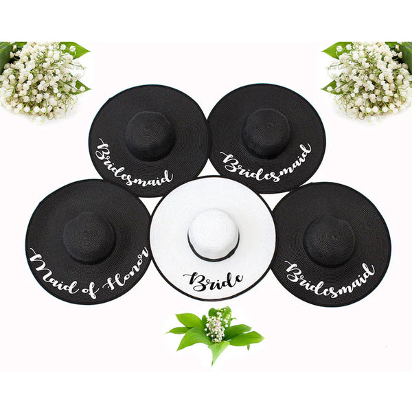 Bachelorette Hats With Black Borders, Bridesmaids Sun Hats with names, Bachelorette Beach Hats