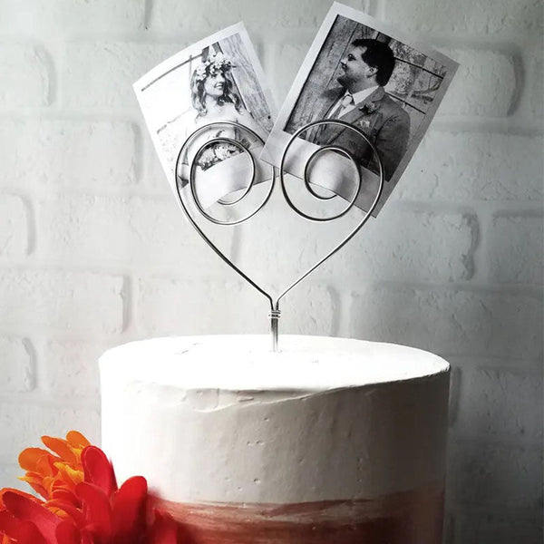 Wire Picture Holder Cake Topper - Rustic Cake Topper - Photo Holder Cake Topper - Heart Cake Topper - Wedding Cake Topper