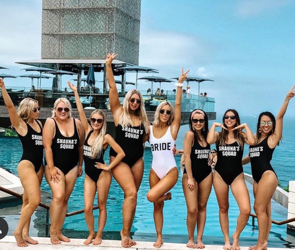 Bachelorette Black Swimsuits for Bride Squad, Customized Swimsuits, One Piece Swimsuits