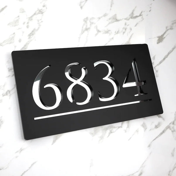 Laser Cut Matt White & Silver Mirror Floating House Signs Door Address Laser Numbers Plaque