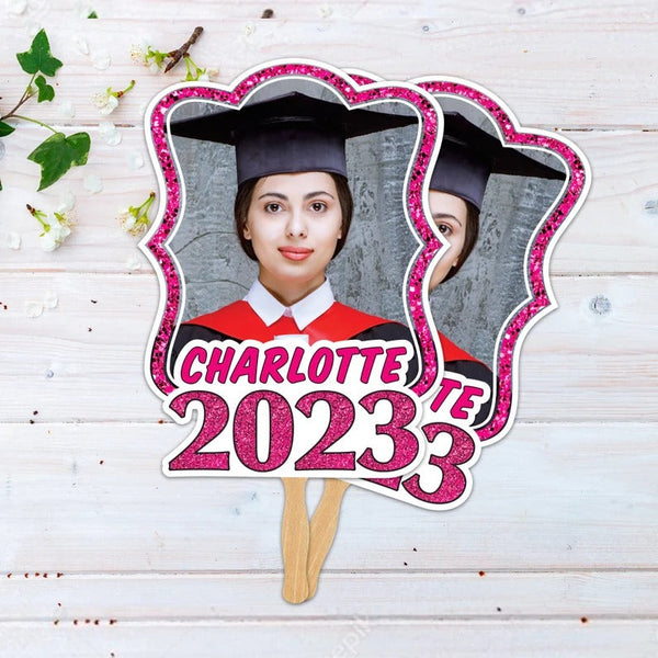 Custom Face Fans With Wooden Handle, Graduation Head, Graduation Face Fans, Class of 2024 Head Fans, Graduation Faces on a Stick