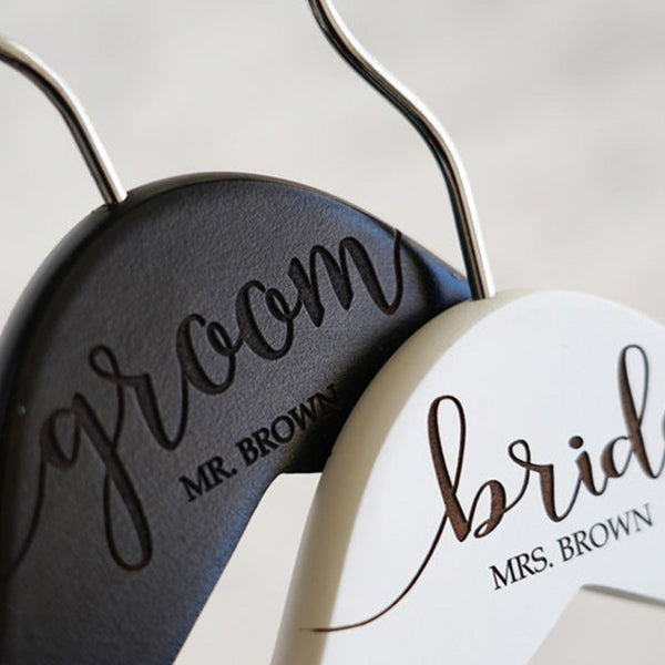 SET of 2 Personalized Hangers - Engraved Hangers for Bride & Groom - Wedding Gift