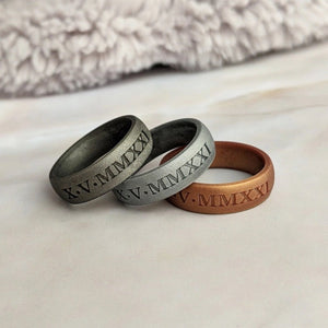 Engraved Silicone Ring for Men Women, Personalized Silicone Wedding Ring His Hers Silicone Wedding Band Engagement Husband Gift Him Fiance