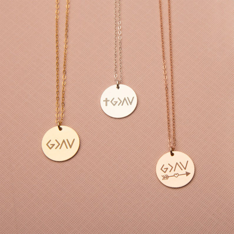 God is Greater than the Highs and the Lows Necklace - Custom Round Necklace-Cross Arrow Charm