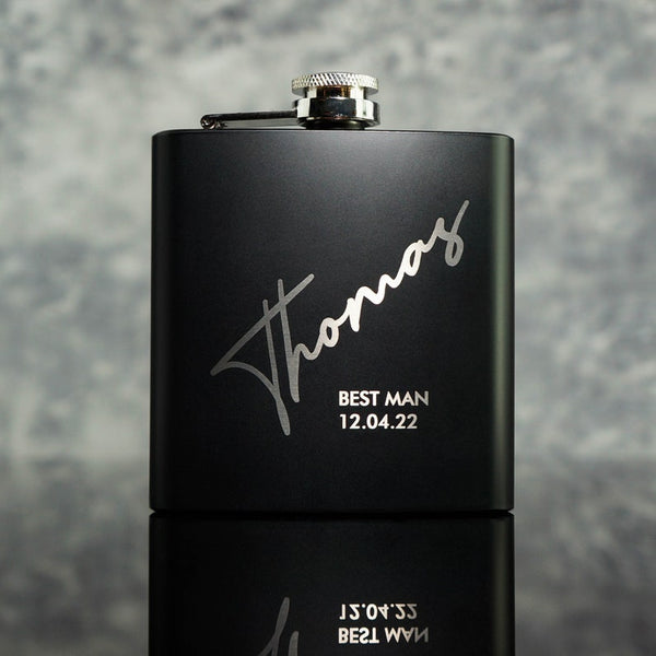 Groomsmen Gifts, Best Man Usher Groom Gift Personalised Matte Black 8oz Hip Flasks