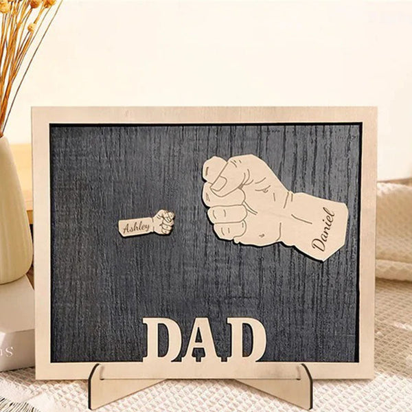 Personalized Fist Father's Day,Name Wood Plaque Decorative Sign with Kids Name