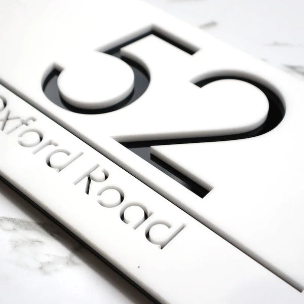 Laser Cut Matt White & Silver Mirror Floating House Signs Door Address Laser Numbers Plaque