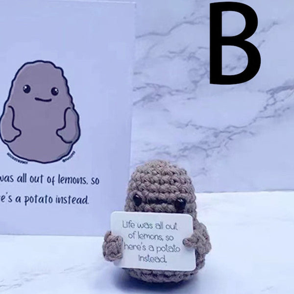 Cute knitted wool positive potato doll decoration birthday gift knitted doll funny positive potato with motivation card