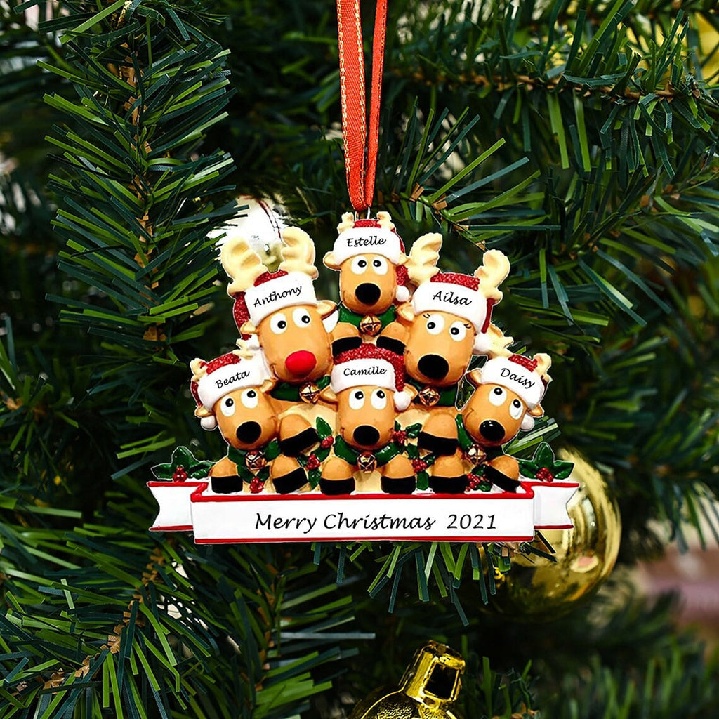 Personalized Reindeer Family Ornament 2021 Family Xmas Moose Decor