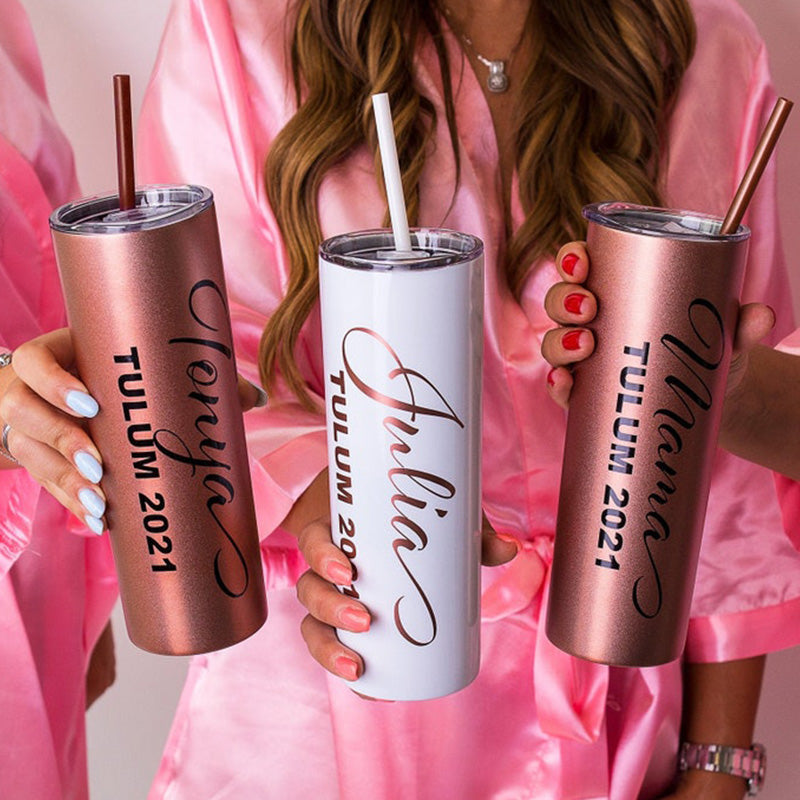 Custom Skinny Tumbler with straw, Bridesmaid Tumbler, Bachelorette Party Tumblers, Reusable Customized Tumbler