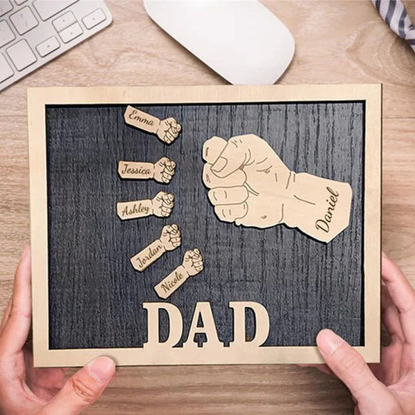 Personalized Fist Father's Day,Name Wood Plaque Decorative Sign with Kids Name