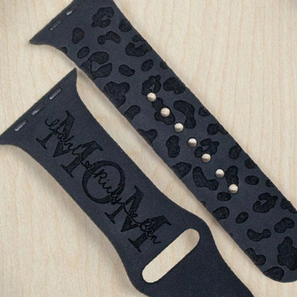 Mom/Mama Personalized Leopard Print Smart Watch Band, Laser Engraved Band