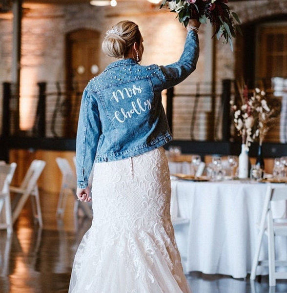 Custom Bridal Jacket, Custom Pearl Denim Jacket Future Mrs, Custom jacket, Wedding jackets, Wifey jacket, Bridal Jacket