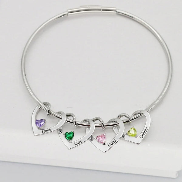 Custom Family Birthstone Ideas Bracelet With Kids Personalized Engraved Name Charm Beads Bangle Unique Charm Bracelet